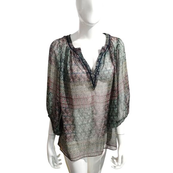 Anthropologie Maeve Sheer Women's size Large Colorful Balloon Sleeve Boho Top - Picture 1 of 10